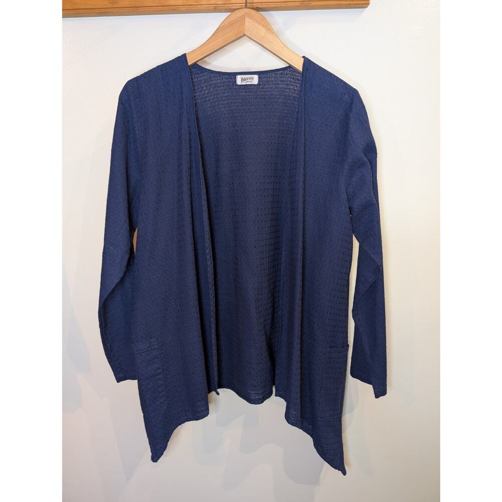 Heaven Size Small Women's Blue Linen/Cotton Waterfall Open Front Lightweight Top